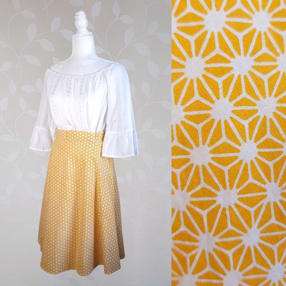 Saia Retro 50s Vibes Sunny Geometric Floral Wrap Skirt Yellow